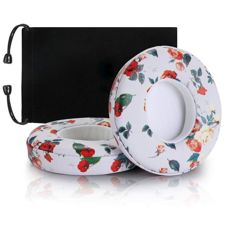 Cypher.V Replacement Earpads Cover, Ear Cushion Pads Compatible with Solo 2.0 3.0 On Ear Headphones 1 Pair (White Floral) - Image 1